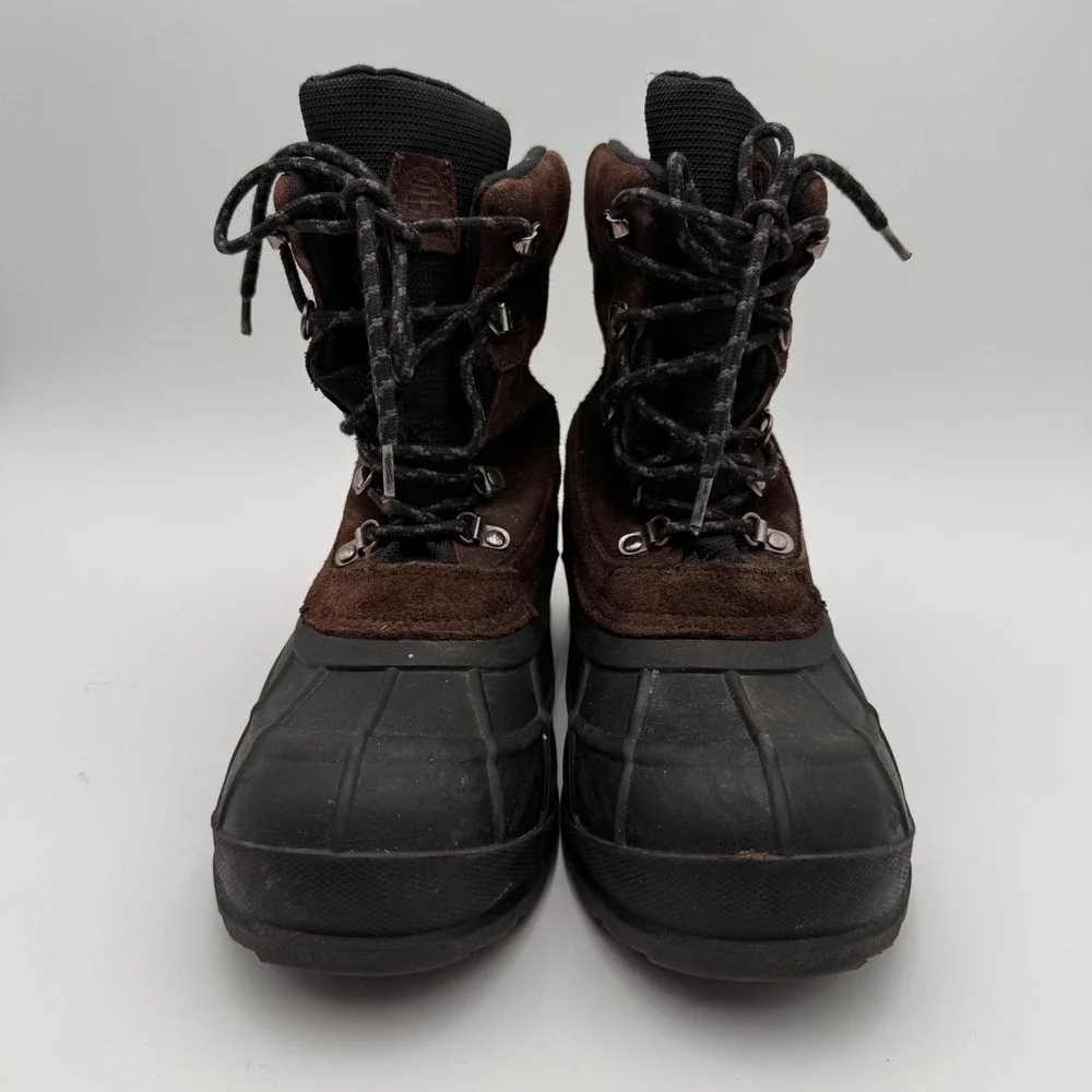Kamik Mens Waterproof Winter Boots Brown Suede Black Rubber Insulated Duck Boots
